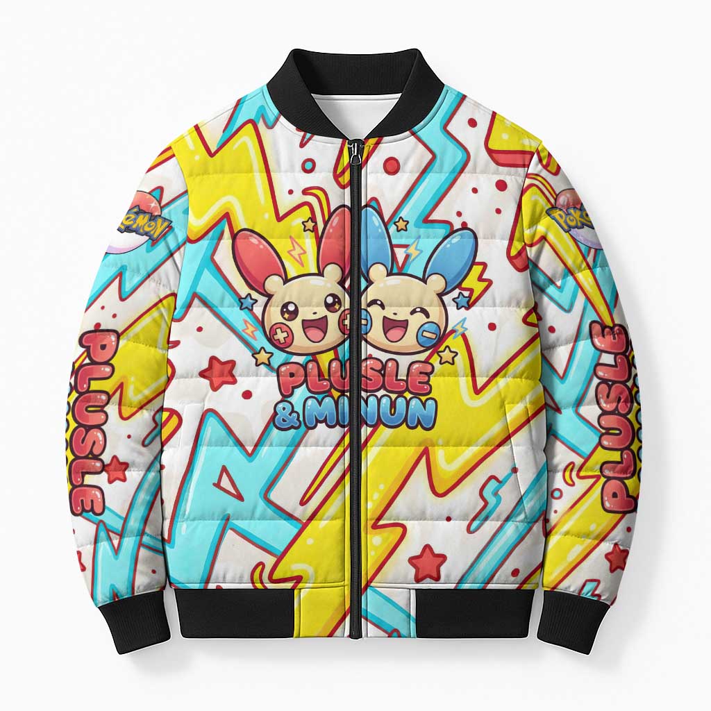 Plusle & Minun Bomber Puffer Jacket Colorful Kawaii Lightning Pop Art