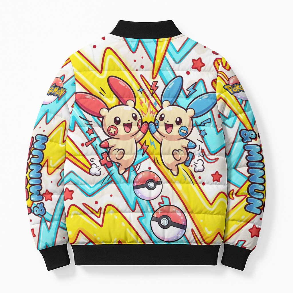 Plusle & Minun Bomber Puffer Jacket Colorful Kawaii Lightning Pop Art