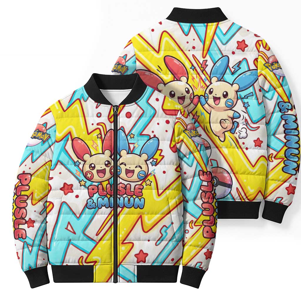 Plusle & Minun Bomber Puffer Jacket Colorful Kawaii Lightning Pop Art