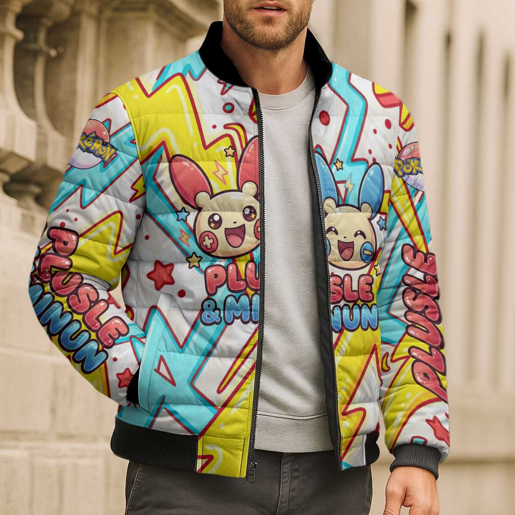 Plusle & Minun Bomber Puffer Jacket Colorful Kawaii Lightning Pop Art