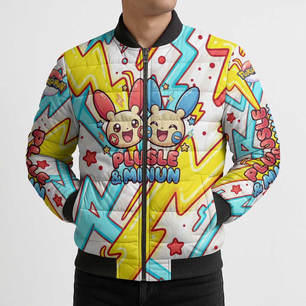Plusle & Minun Bomber Puffer Jacket Colorful Kawaii Lightning Pop Art