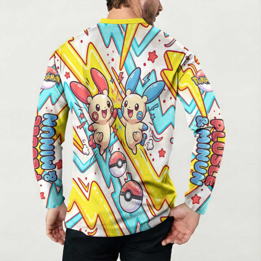 Plusle & Minun Button Sweatshirt Colorful Kawaii Lightning Pop Art