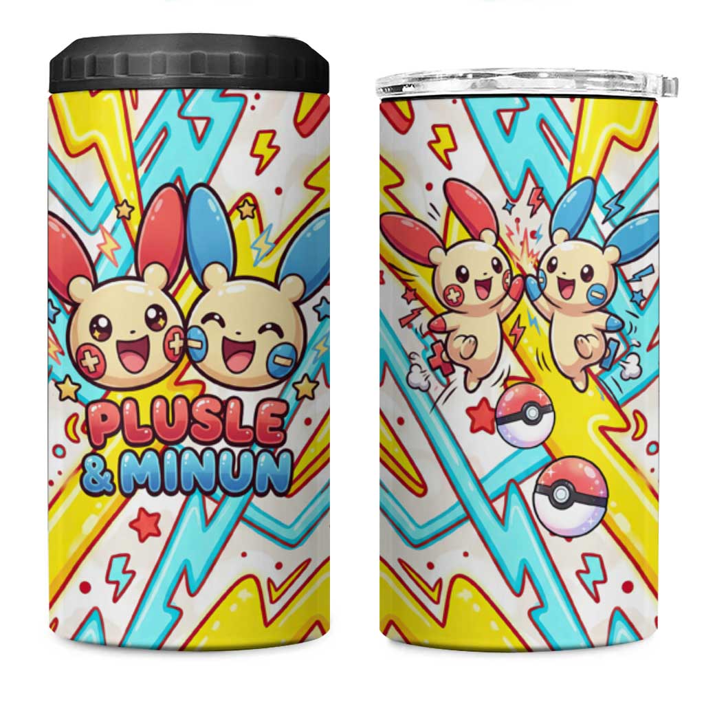 Plusle & Minun 4 in 1 Can Cooler Tumbler Colorful Kawaii Lightning Pop Art