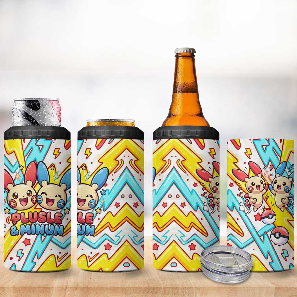 Plusle & Minun 4 in 1 Can Cooler Tumbler Colorful Kawaii Lightning Pop Art