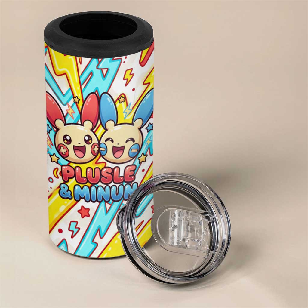 Plusle & Minun 4 in 1 Can Cooler Tumbler Colorful Kawaii Lightning Pop Art