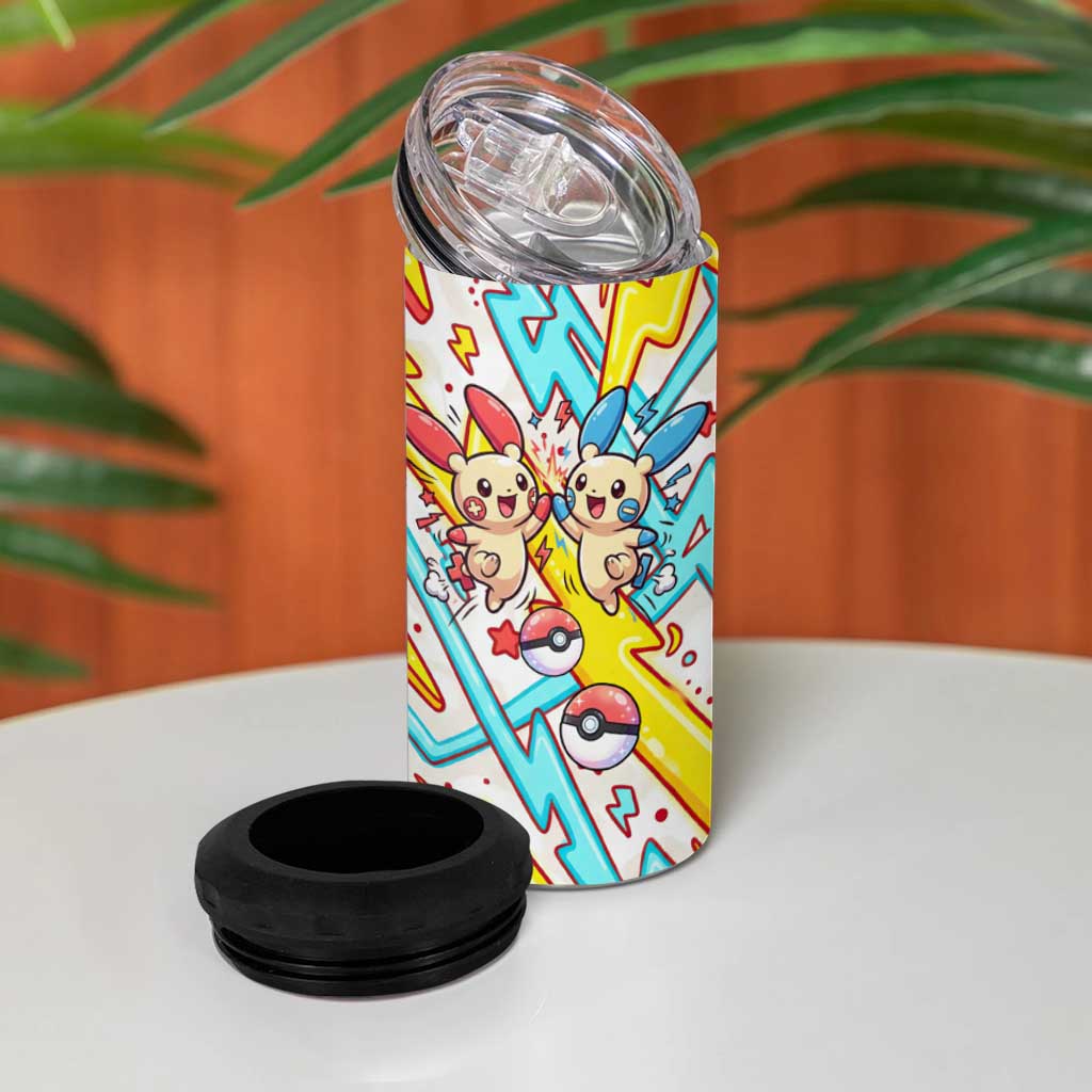 Plusle & Minun 4 in 1 Can Cooler Tumbler Colorful Kawaii Lightning Pop Art