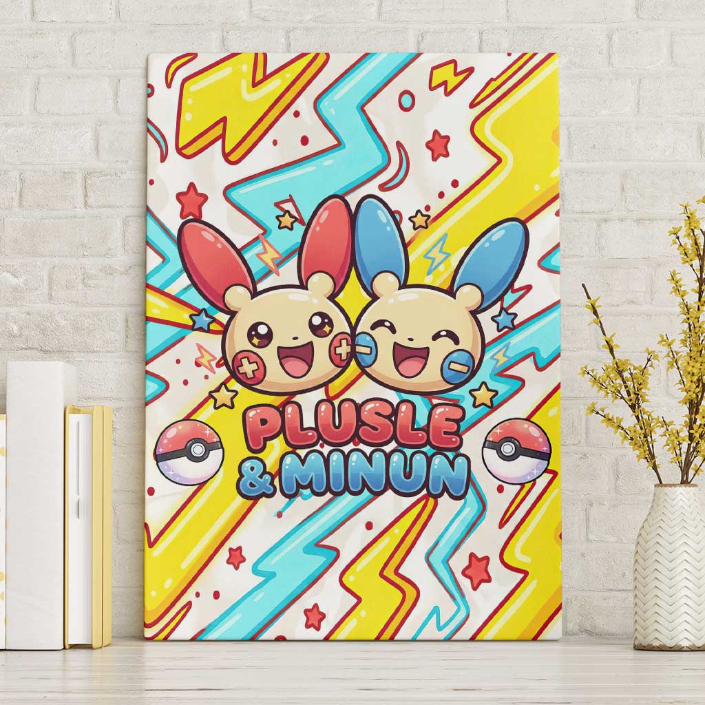 Plusle & Minun Canvas Wall Art Colorful Kawaii Lightning Pop Art