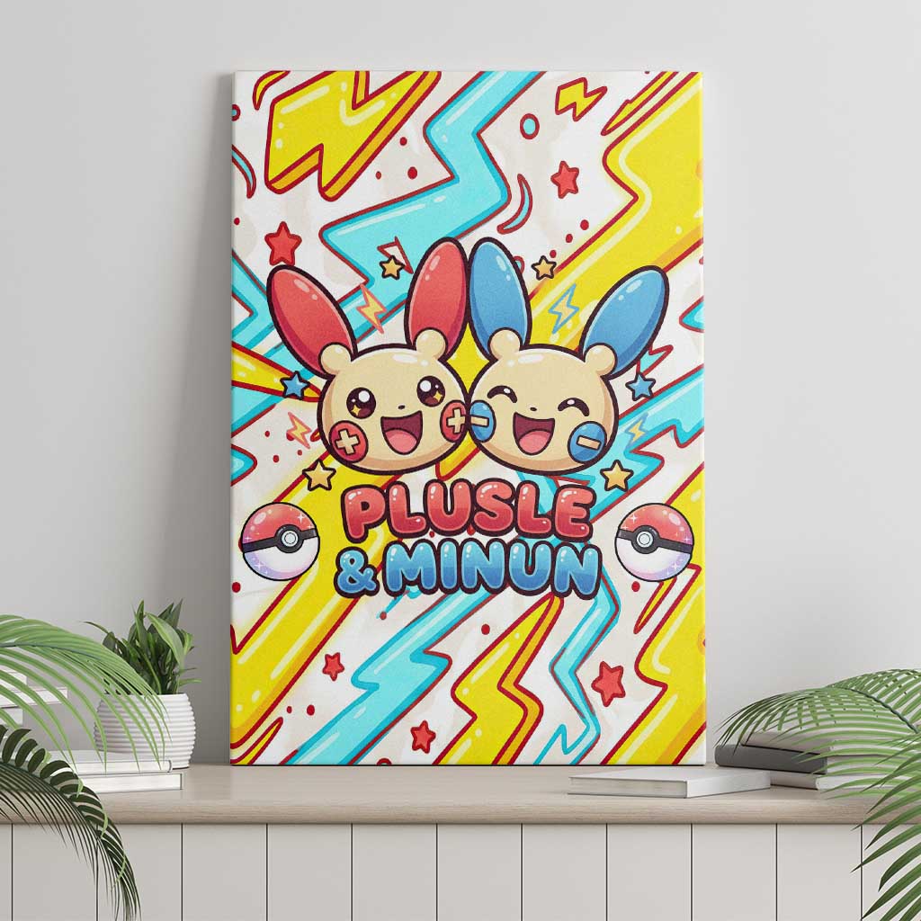 Plusle & Minun Canvas Wall Art Colorful Kawaii Lightning Pop Art