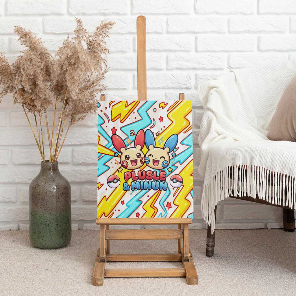 Plusle & Minun Canvas Wall Art Colorful Kawaii Lightning Pop Art