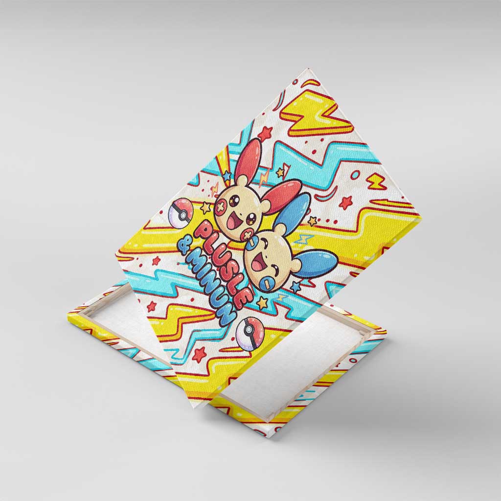 Plusle & Minun Canvas Wall Art Colorful Kawaii Lightning Pop Art