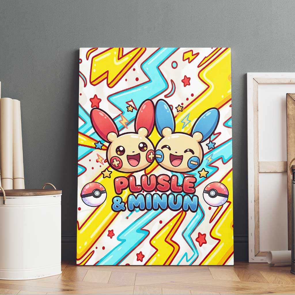 Plusle & Minun Canvas Wall Art Colorful Kawaii Lightning Pop Art
