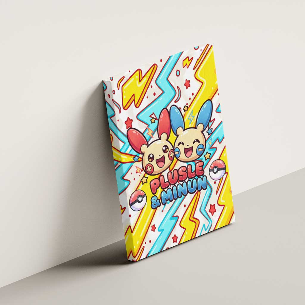 Plusle & Minun Canvas Wall Art Colorful Kawaii Lightning Pop Art