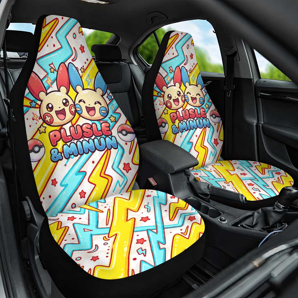 Plusle & Minun Car Seat Cover Colorful Kawaii Lightning Pop Art