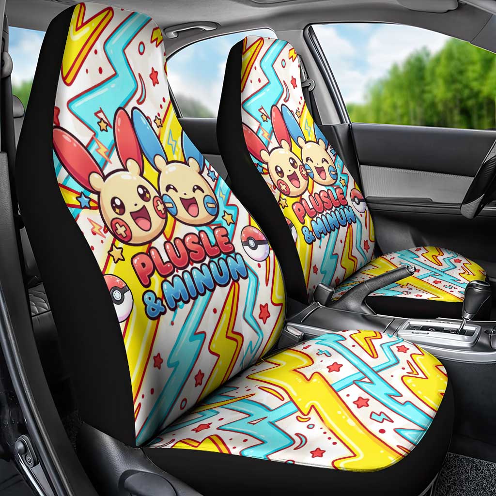 Plusle & Minun Car Seat Cover Colorful Kawaii Lightning Pop Art