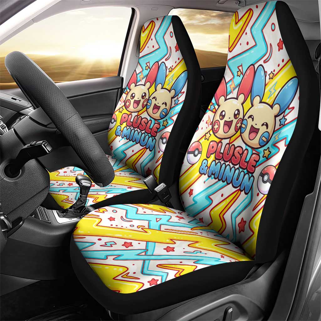 Plusle & Minun Car Seat Cover Colorful Kawaii Lightning Pop Art