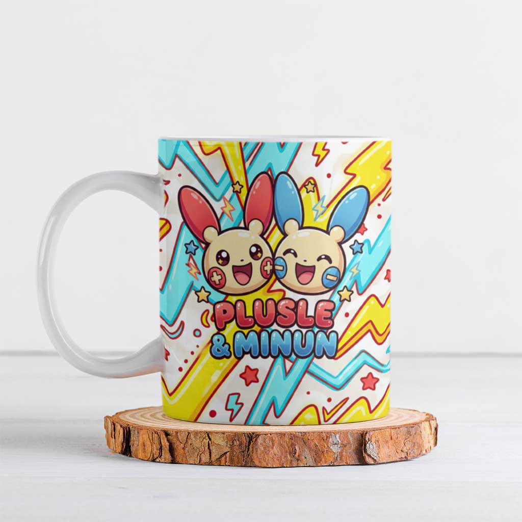 Plusle & Minun Ceramic Mug Colorful Kawaii Lightning Pop Art