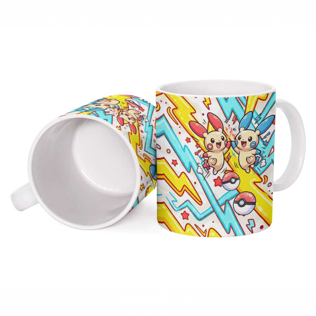 Plusle & Minun Ceramic Mug Colorful Kawaii Lightning Pop Art