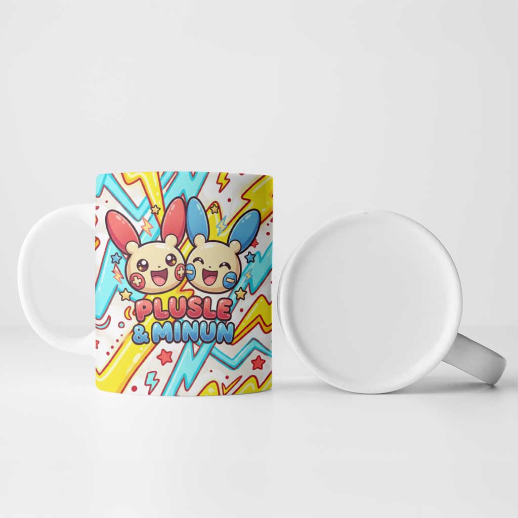 Plusle & Minun Ceramic Mug Colorful Kawaii Lightning Pop Art