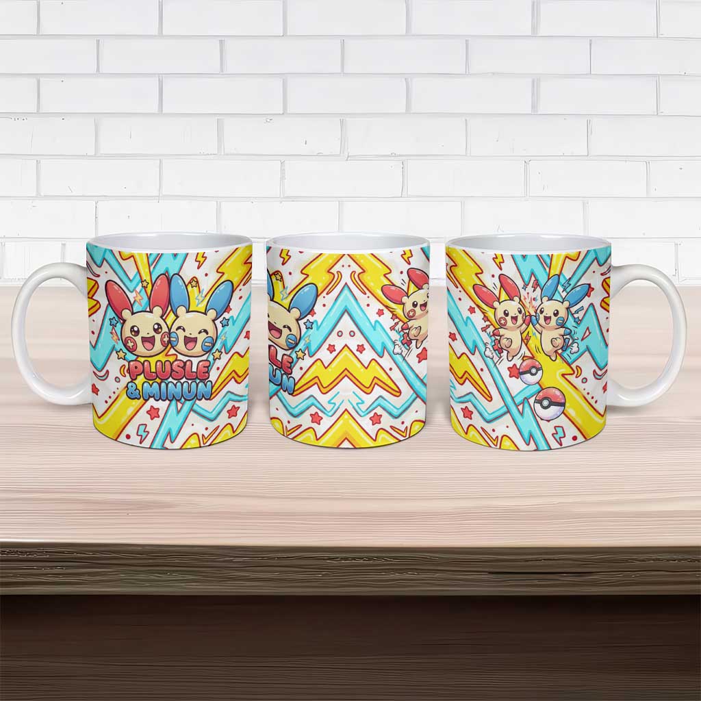 Plusle & Minun Ceramic Mug Colorful Kawaii Lightning Pop Art