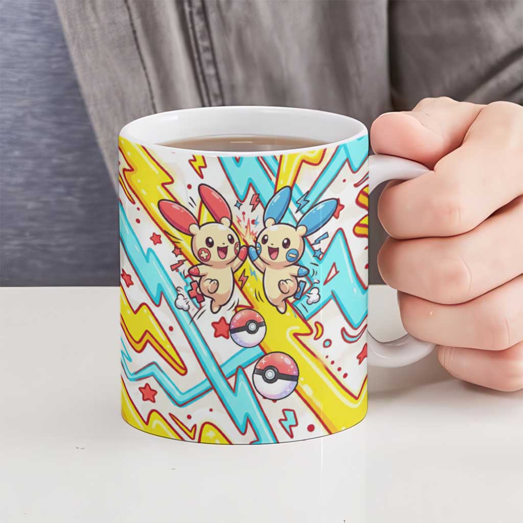 Plusle & Minun Ceramic Mug Colorful Kawaii Lightning Pop Art