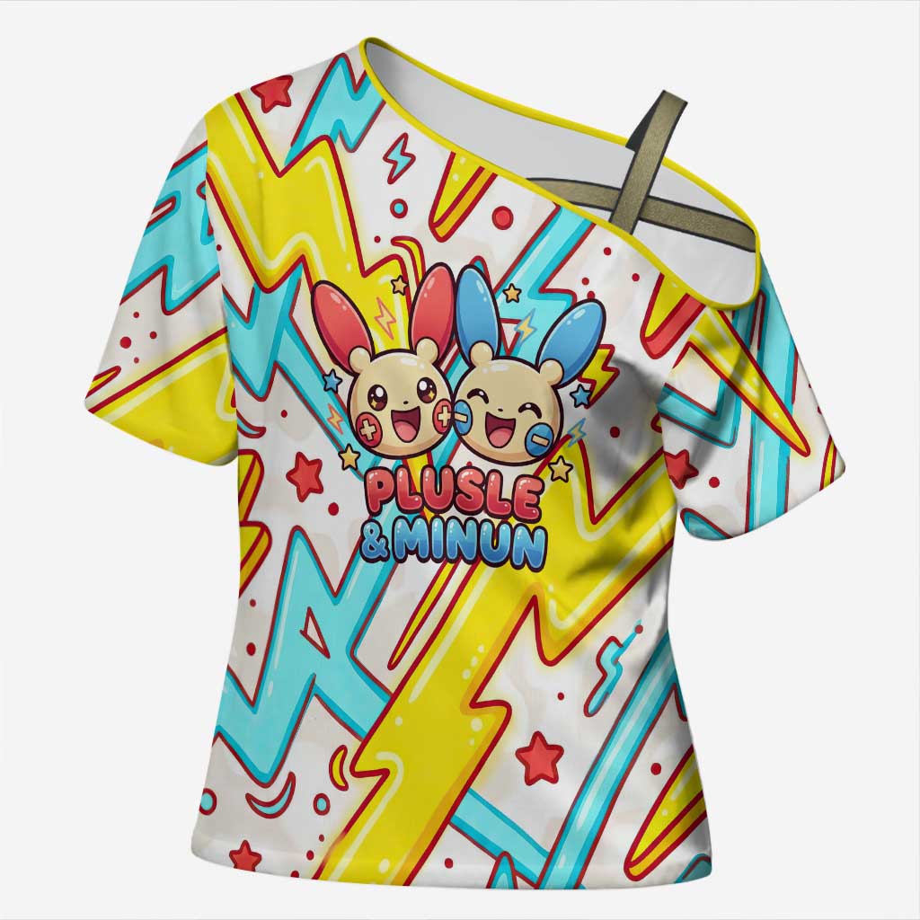 Plusle & Minun Cross Shoulder Shirt Colorful Kawaii Lightning Pop Art