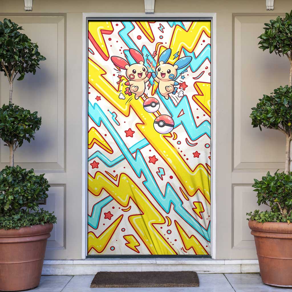 Plusle & Minun Door Cover Colorful Kawaii Lightning Pop Art