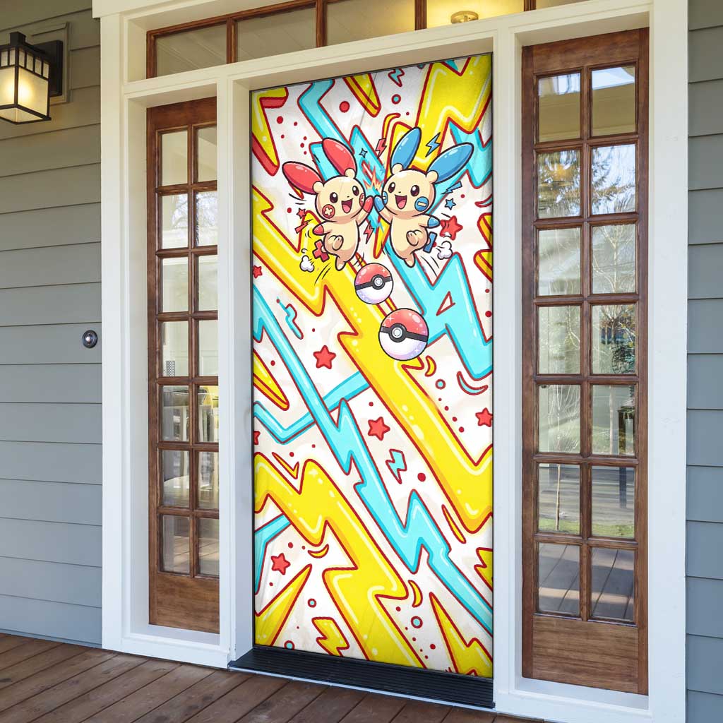 Plusle & Minun Door Cover Colorful Kawaii Lightning Pop Art