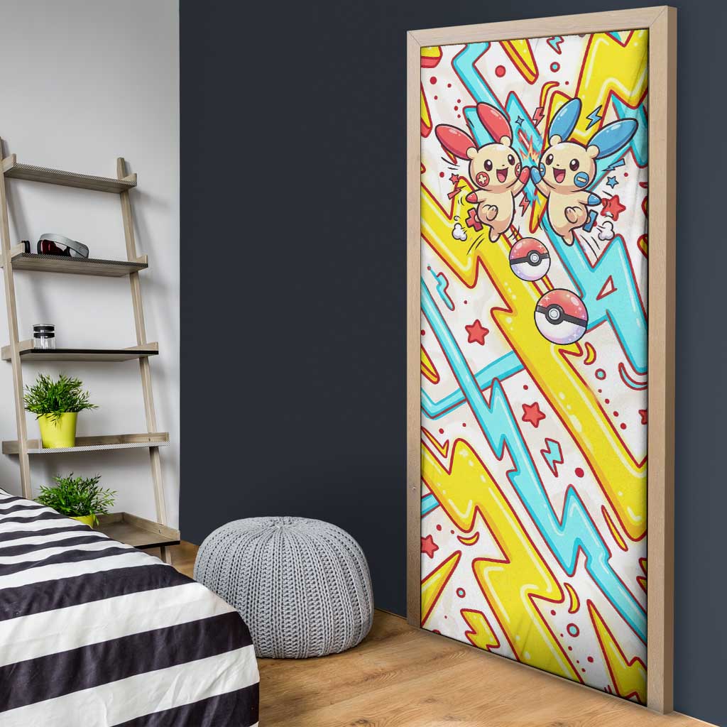 Plusle & Minun Door Cover Colorful Kawaii Lightning Pop Art