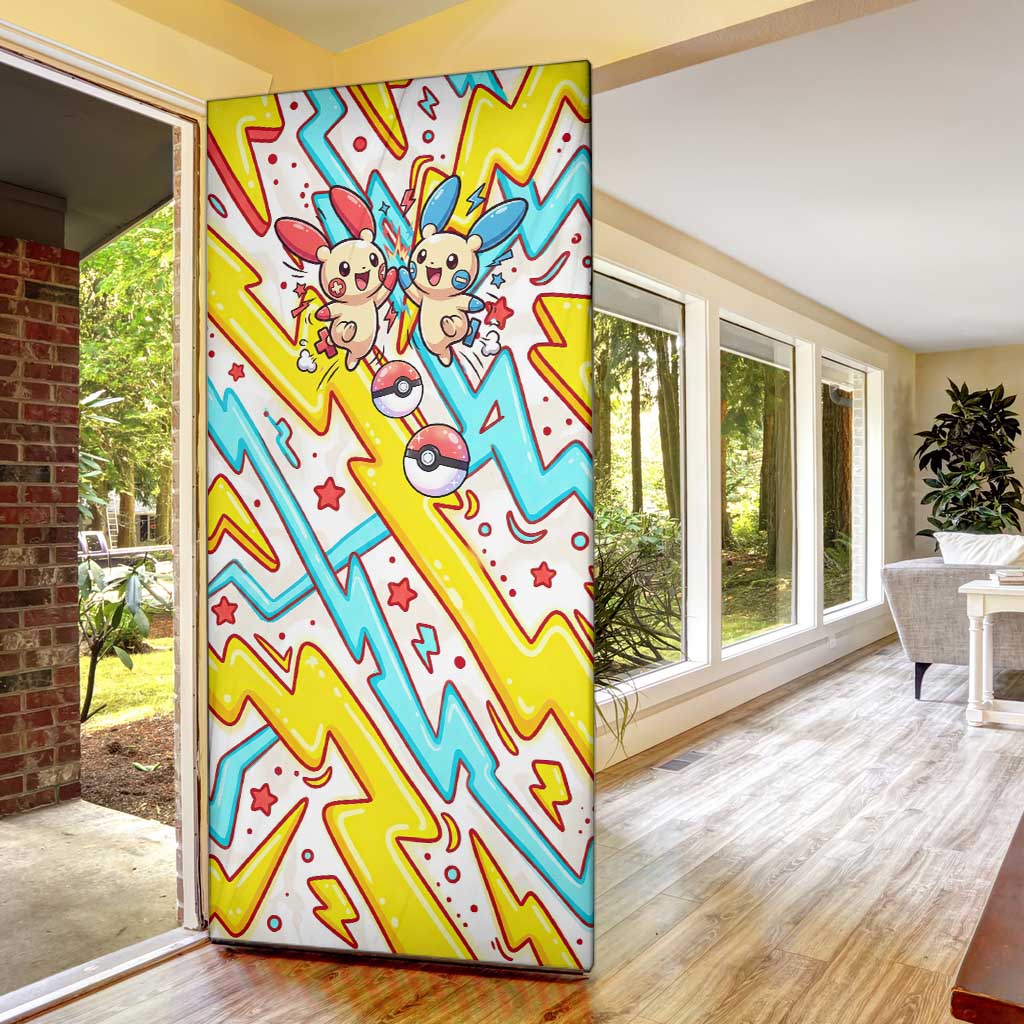 Plusle & Minun Door Cover Colorful Kawaii Lightning Pop Art