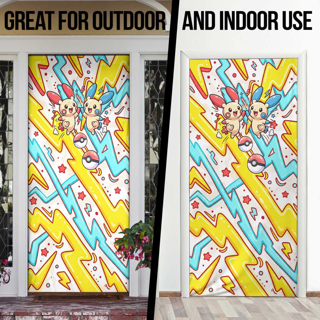 Plusle & Minun Door Cover Colorful Kawaii Lightning Pop Art