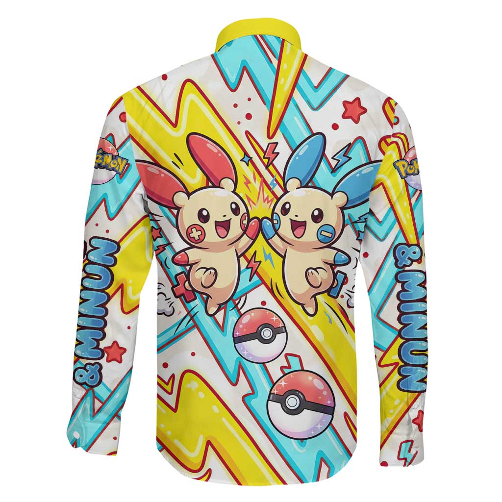Plusle & Minun Family Matching Long Sleeve Bodycon Dress and Hawaiian Shirt Colorful Kawaii Lightning Pop Art