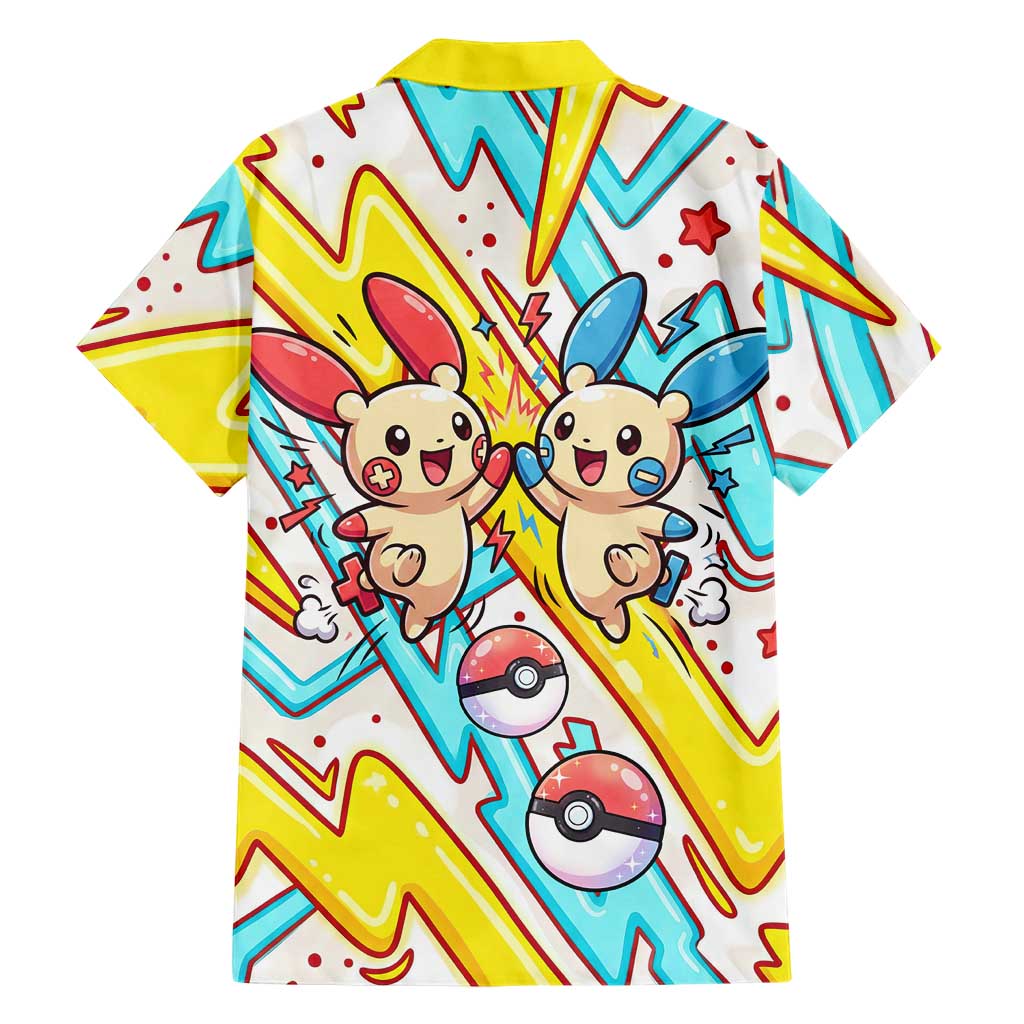 Plusle & Minun Family Matching Off Shoulder Short Dress and Hawaiian Shirt Colorful Kawaii Lightning Pop Art