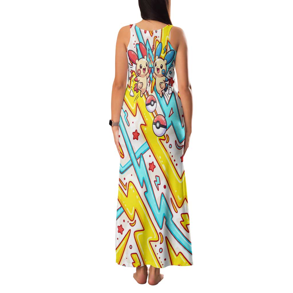 Plusle & Minun Family Matching Tank Maxi Dress and Hawaiian Shirt Colorful Kawaii Lightning Pop Art