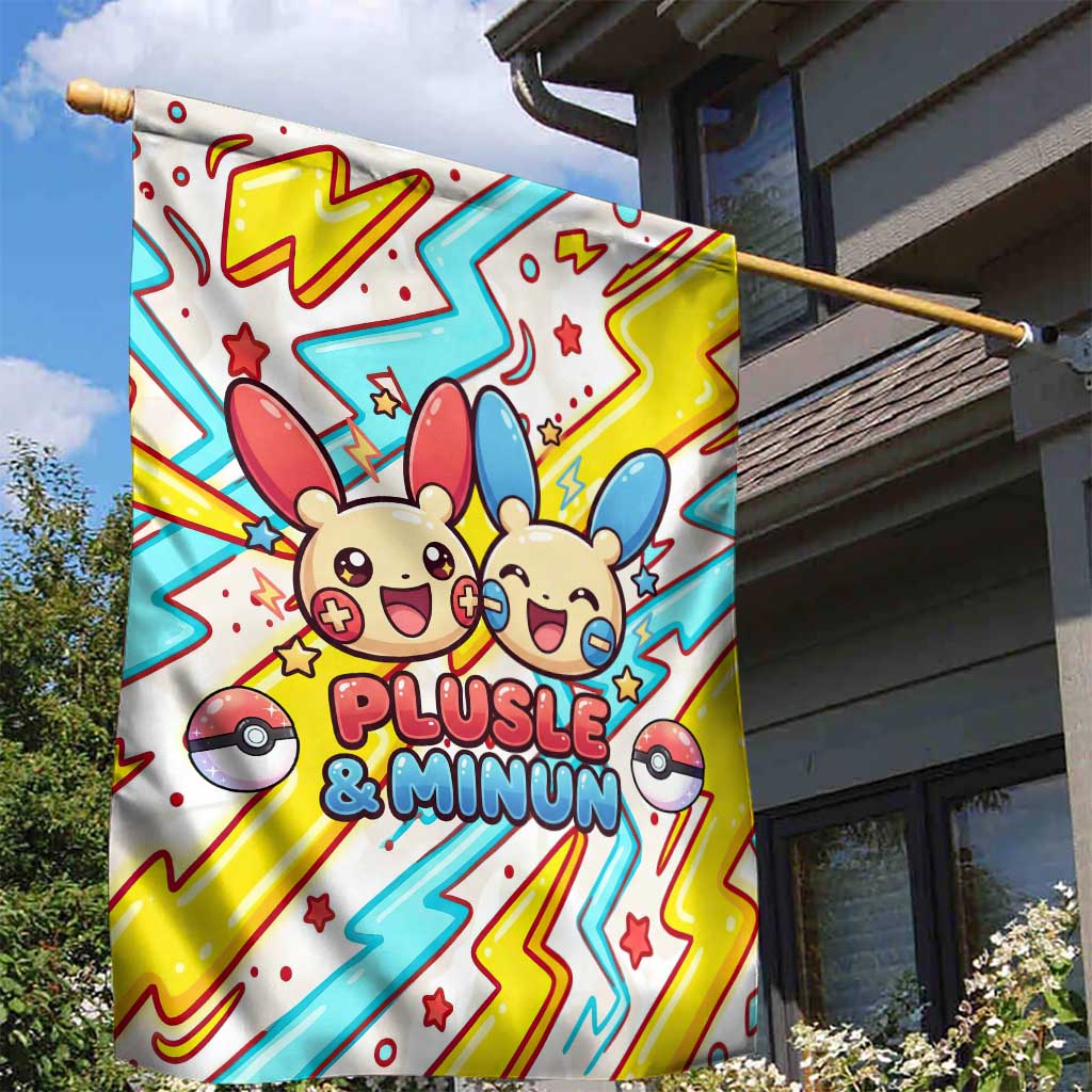 Plusle & Minun Garden Flag Colorful Kawaii Lightning Pop Art