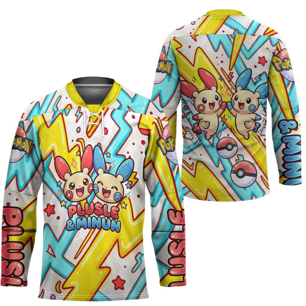 Plusle & Minun Hockey Jersey Colorful Kawaii Lightning Pop Art
