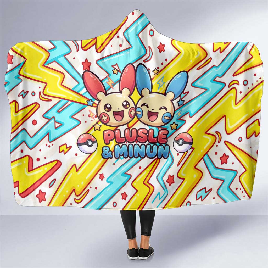Plusle & Minun Hooded Blanket Colorful Kawaii Lightning Pop Art