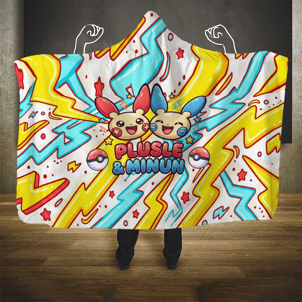 Plusle & Minun Hooded Blanket Colorful Kawaii Lightning Pop Art