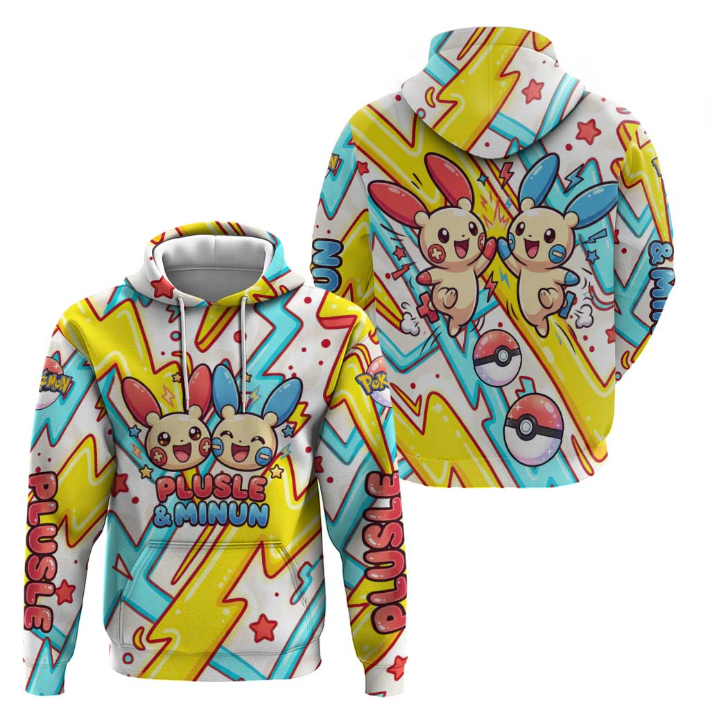 Plusle & Minun Hoodie Colorful Kawaii Lightning Pop Art