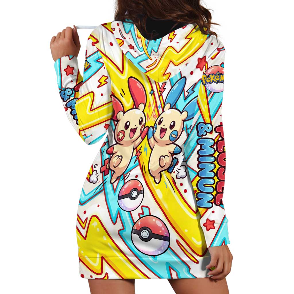 Plusle & Minun Hoodie Dress Colorful Kawaii Lightning Pop Art
