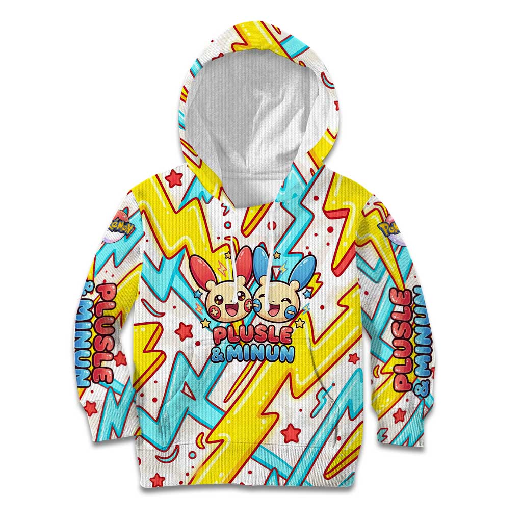 Plusle & Minun Kid Hoodie Colorful Kawaii Lightning Pop Art