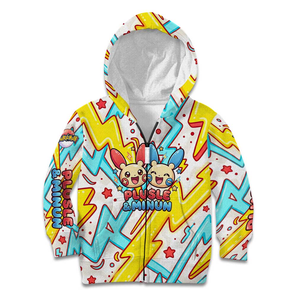 Plusle & Minun Kid Hoodie Colorful Kawaii Lightning Pop Art