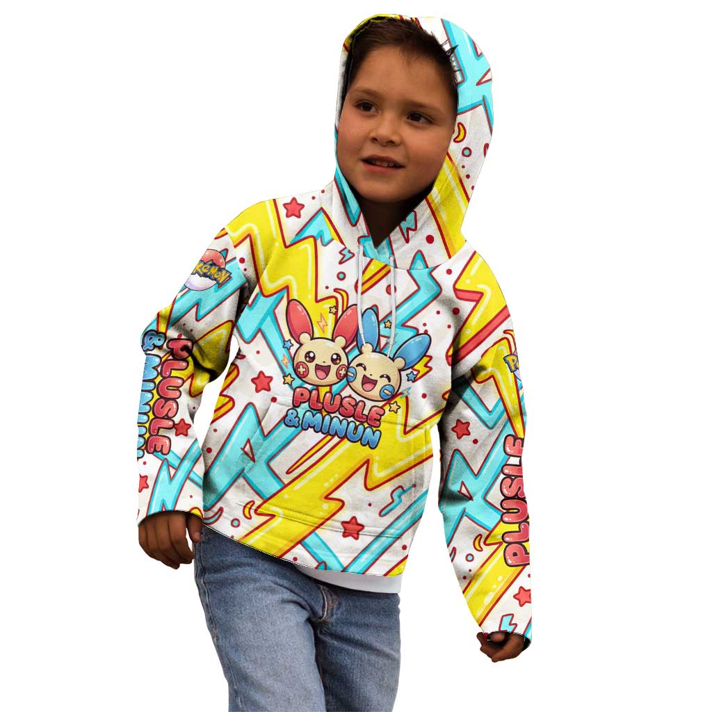 Plusle & Minun Kid Hoodie Colorful Kawaii Lightning Pop Art