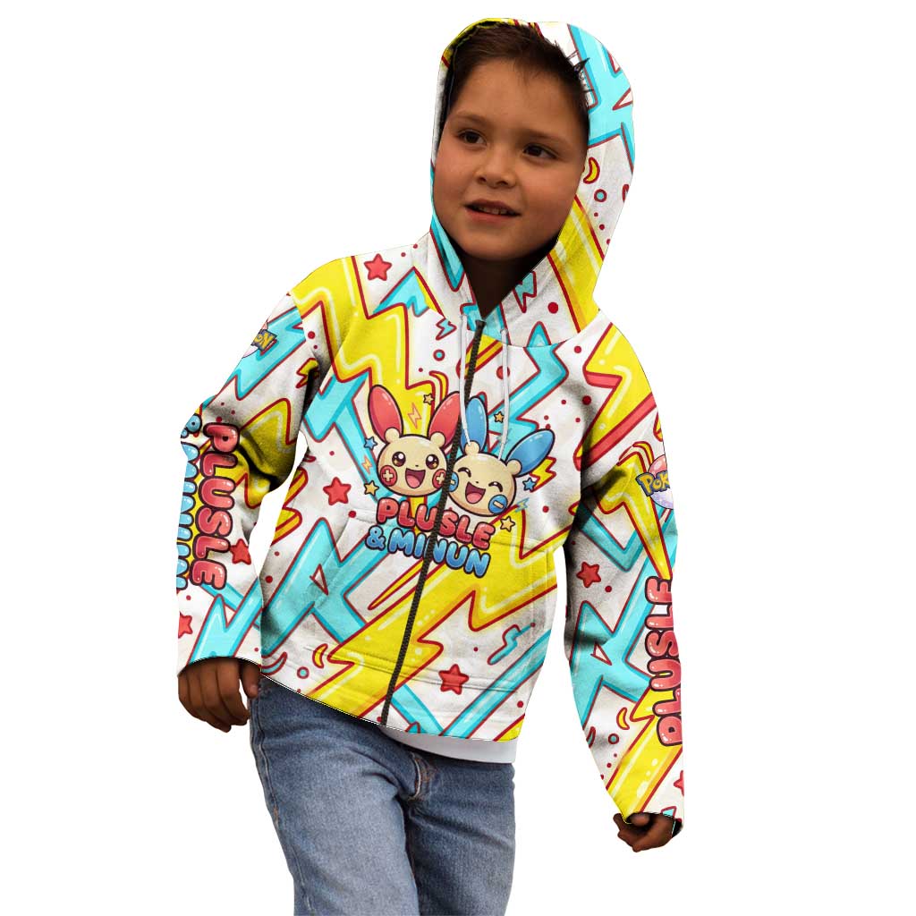 Plusle & Minun Kid Hoodie Colorful Kawaii Lightning Pop Art