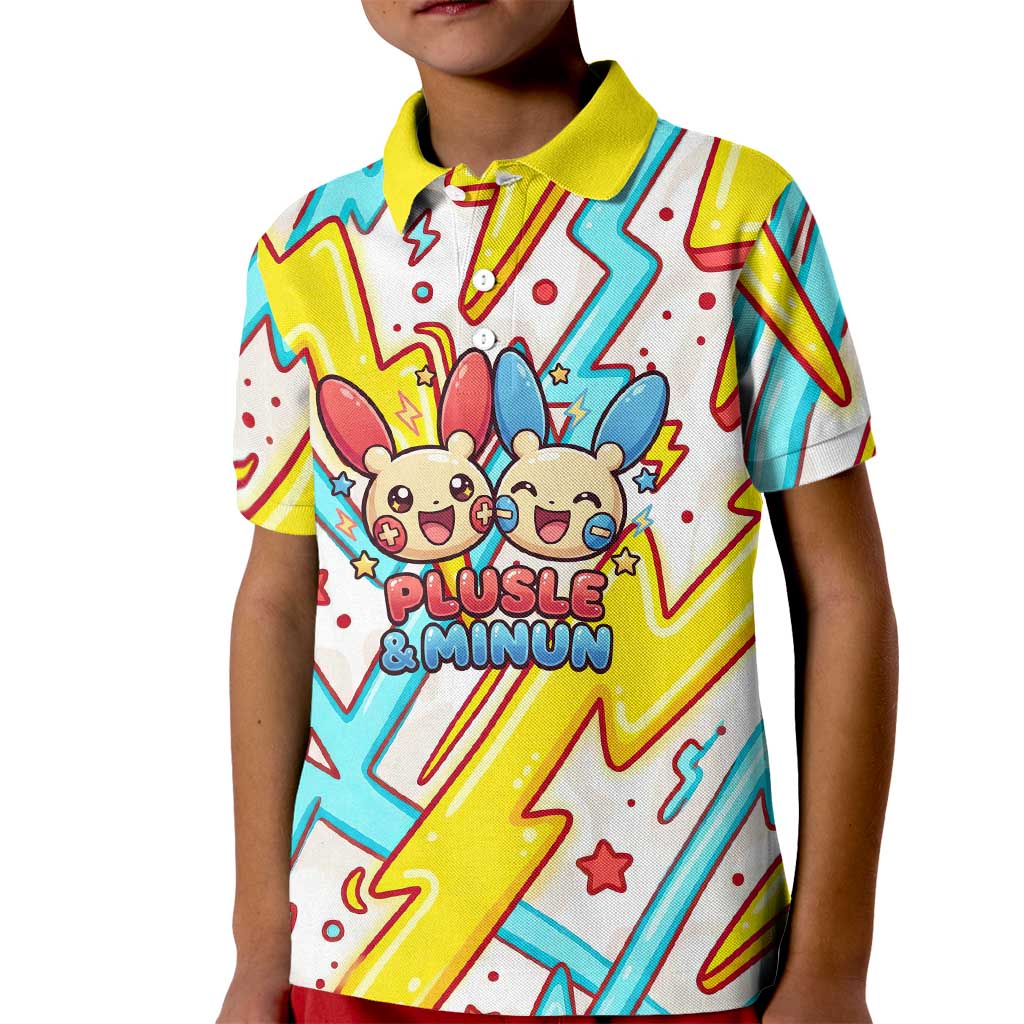 Plusle & Minun Kid Polo Shirt Colorful Kawaii Lightning Pop Art