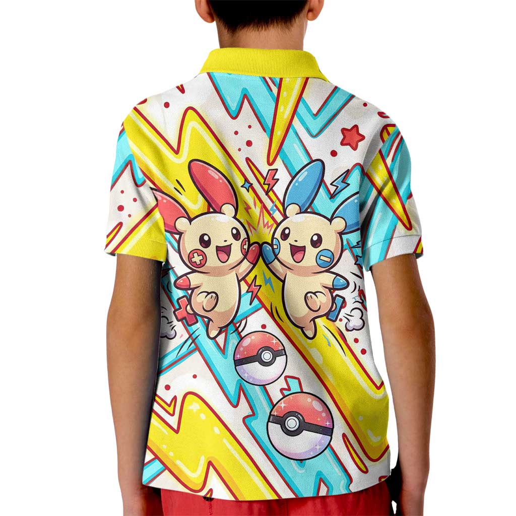 Plusle & Minun Kid Polo Shirt Colorful Kawaii Lightning Pop Art