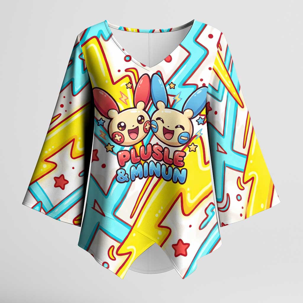 Plusle & Minun Kimono Sleeve Blouse Colorful Kawaii Lightning Pop Art