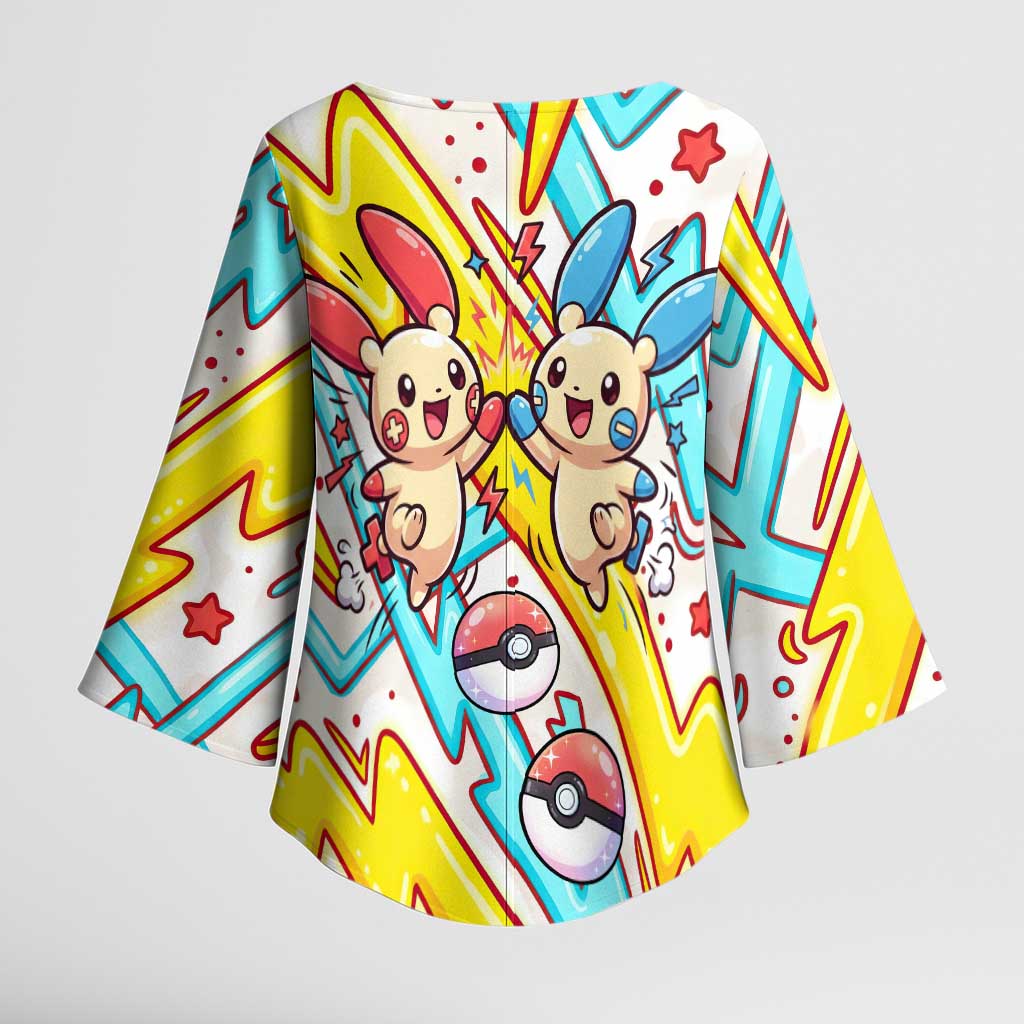 Plusle & Minun Kimono Sleeve Blouse Colorful Kawaii Lightning Pop Art