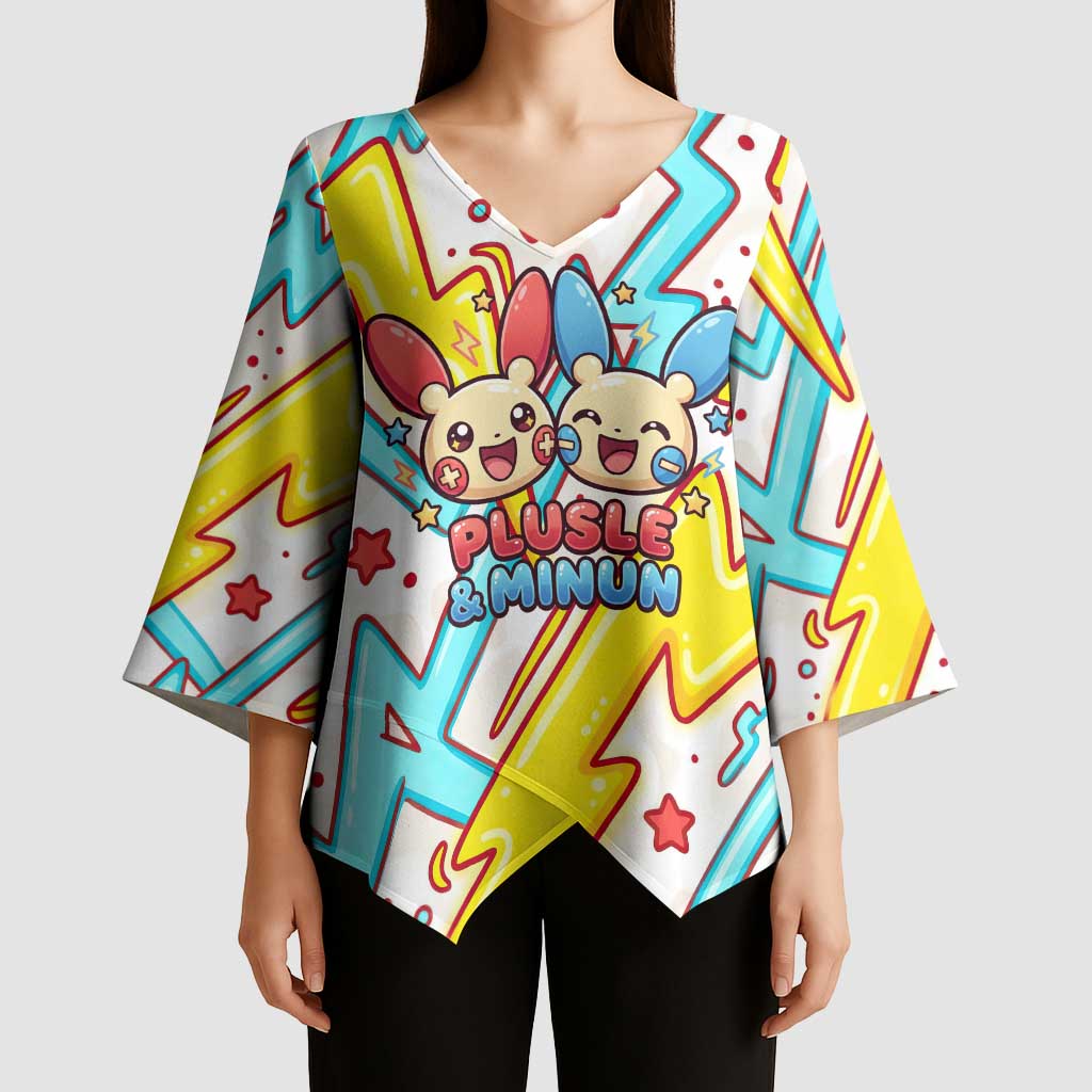 Plusle & Minun Kimono Sleeve Blouse Colorful Kawaii Lightning Pop Art