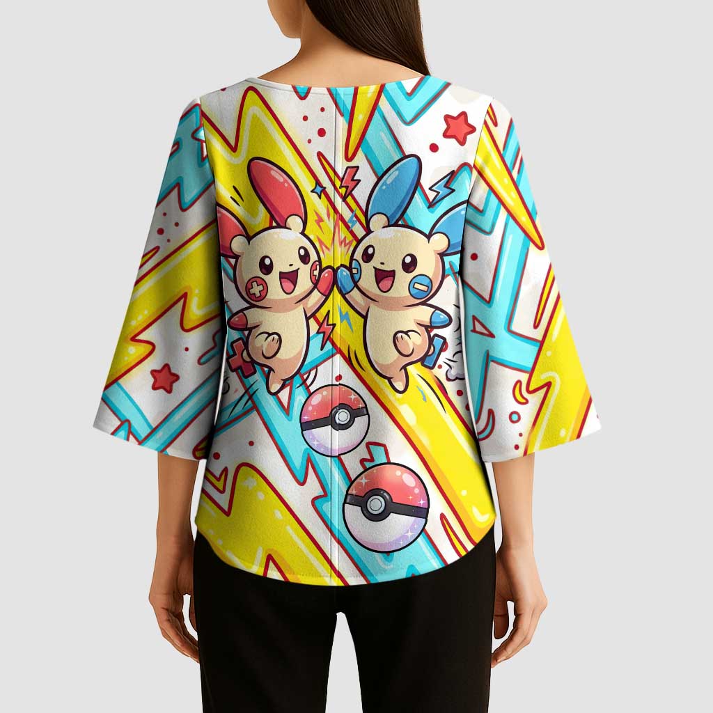 Plusle & Minun Kimono Sleeve Blouse Colorful Kawaii Lightning Pop Art