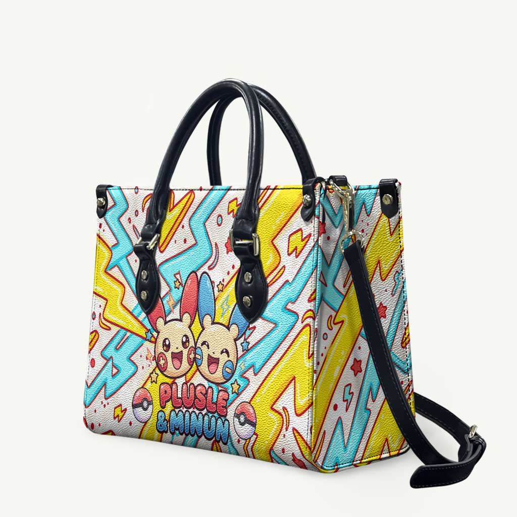 Plusle & Minun Leather Bag Colorful Kawaii Lightning Pop Art